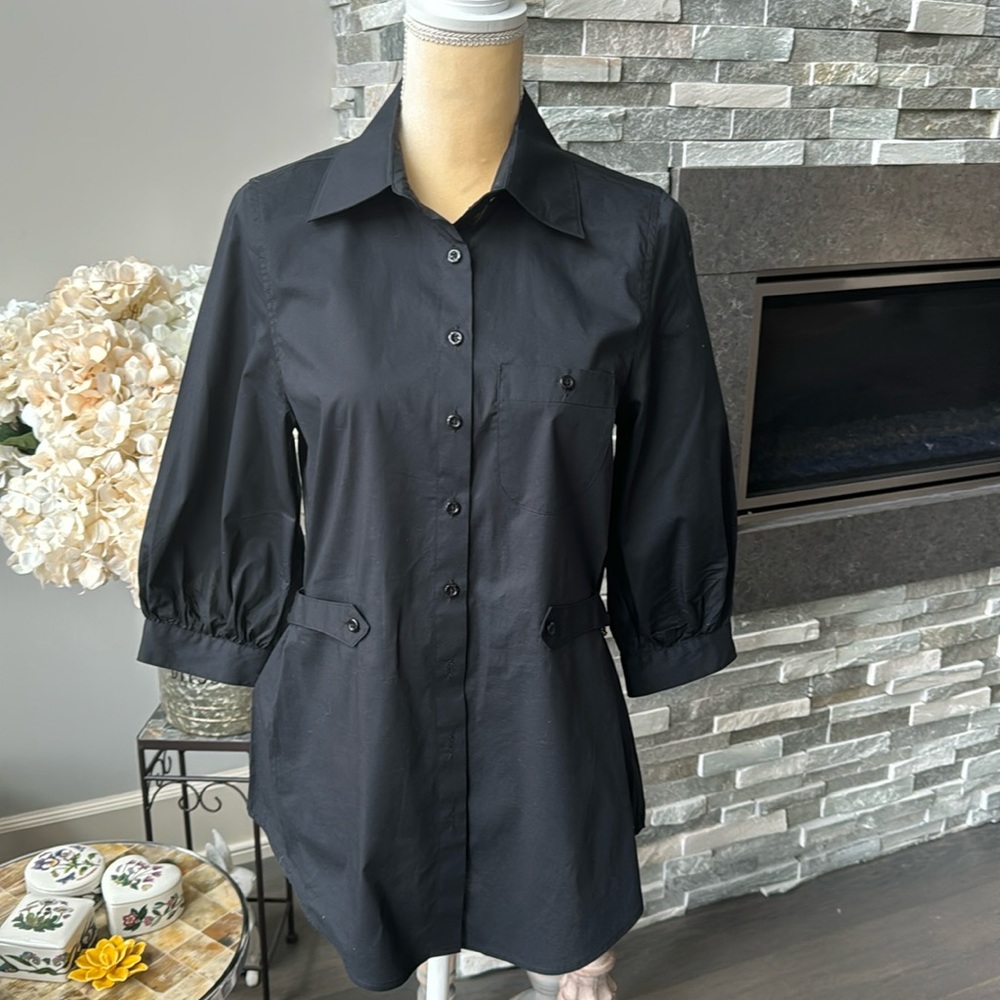 BCBGeneration Tunic.Black color with metal chain accents on the back belt. Small